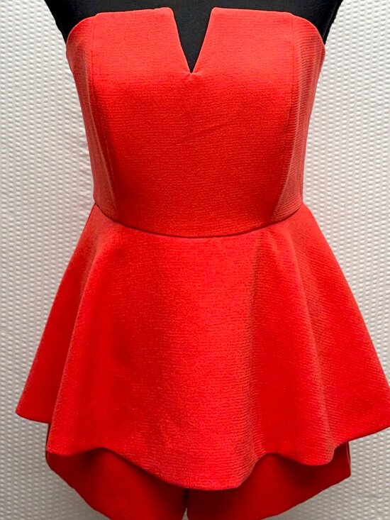 DO+BE Pants - DO+BE Strapless Peplum Romper Women’s S Orange Tiered Structured Jumpsuit